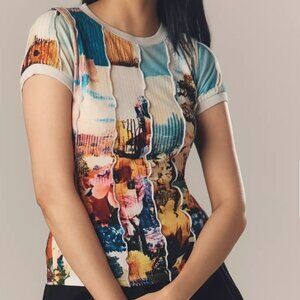 By Anthropologie Mixed Print Crew Neck Top Size XS